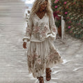Classic Rose Art Cozy Knit V Neck Sweater And Linen Skirt Two-piece Set artswardrobe