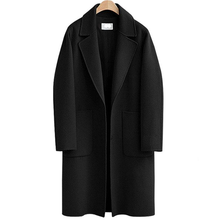 Women Fashion Lapel Pocket Pure Color Coat