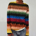 Women'S Vintage Colorful Chunky Knit Contrasting Colors Art Sweater elevenforest
