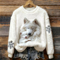 Christmas Snowflake And Sleeping Wolf Pattern Plush Thermal Sweater