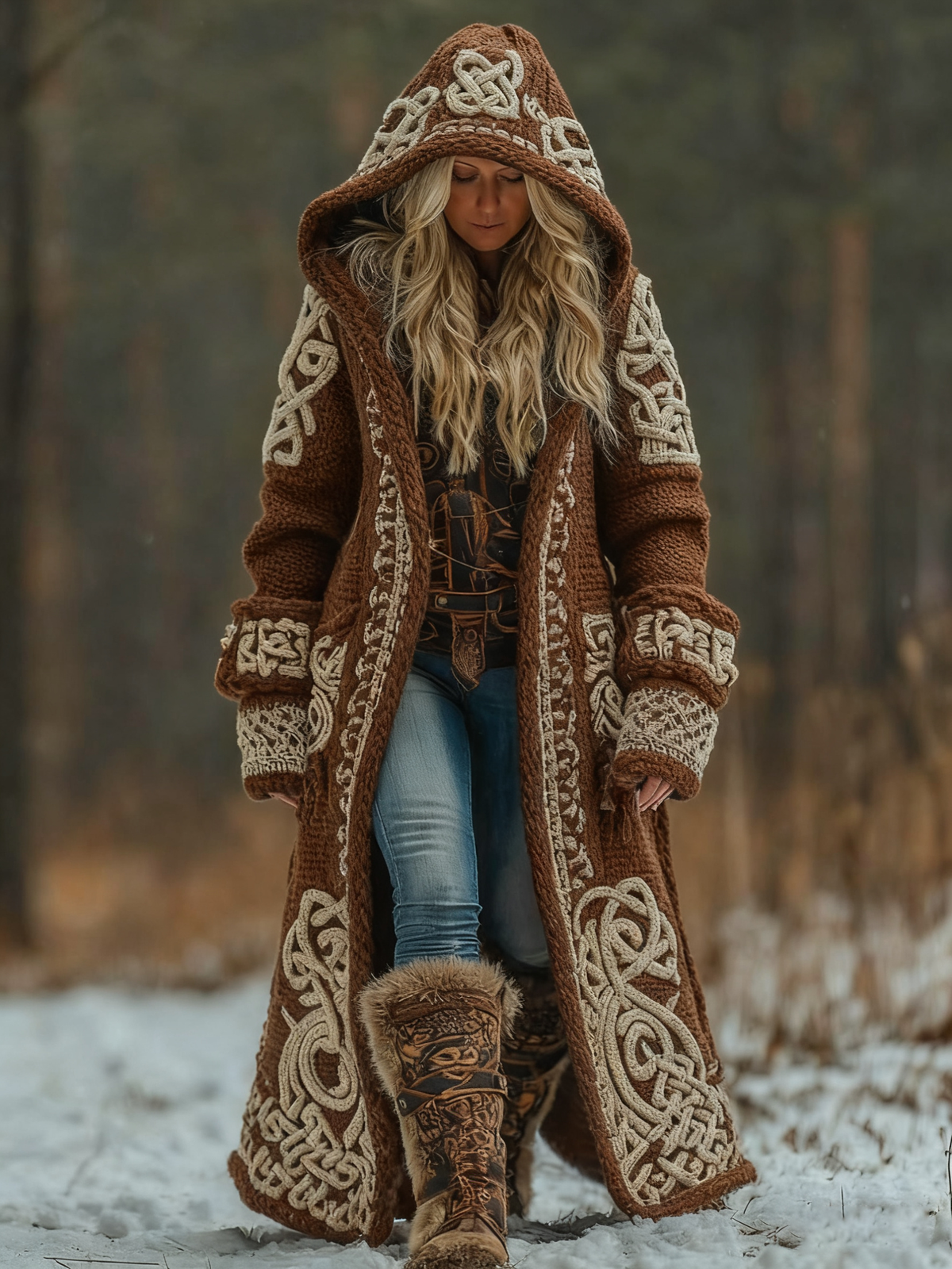 Women's Celtic Knot Art Hooded Knit Cardigan artswardrobe