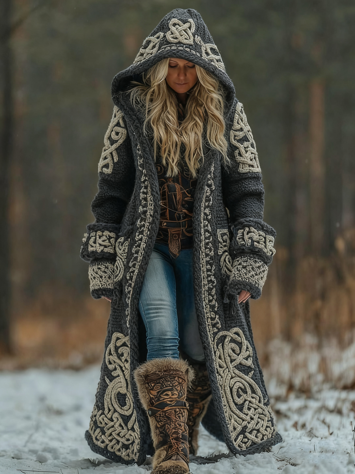Women's Celtic Knot Art Hooded Knit Cardigan artswardrobe