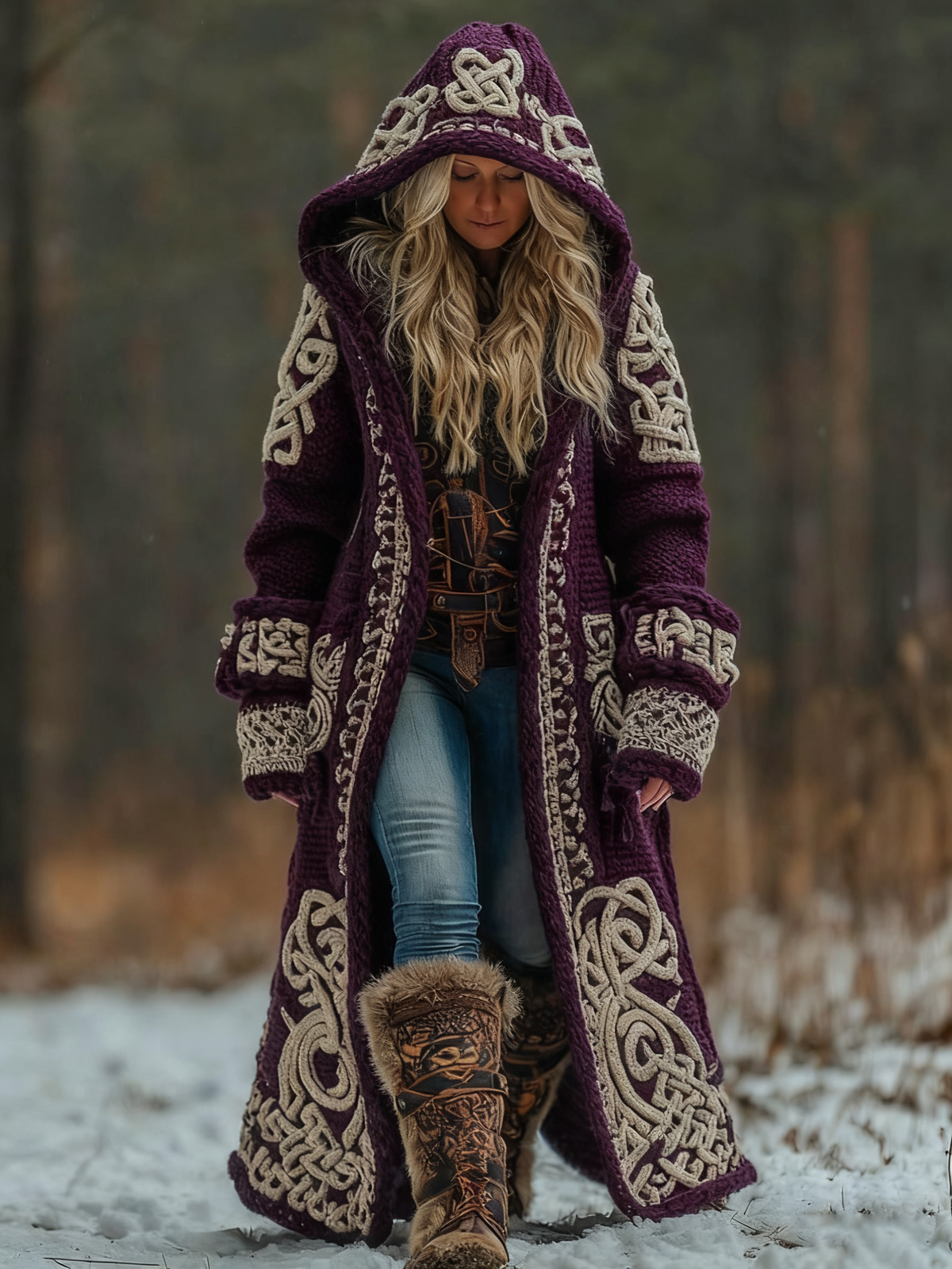 Women's Celtic Knot Art Hooded Knit Cardigan artswardrobe